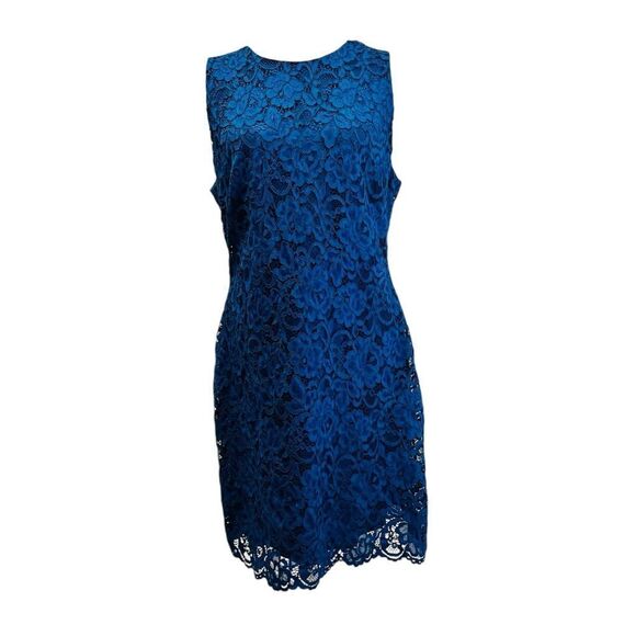 SAM EDELMAN Lace Sheath Dress With Bow Ocean Blue Size 1X - Picture 1 of 9
